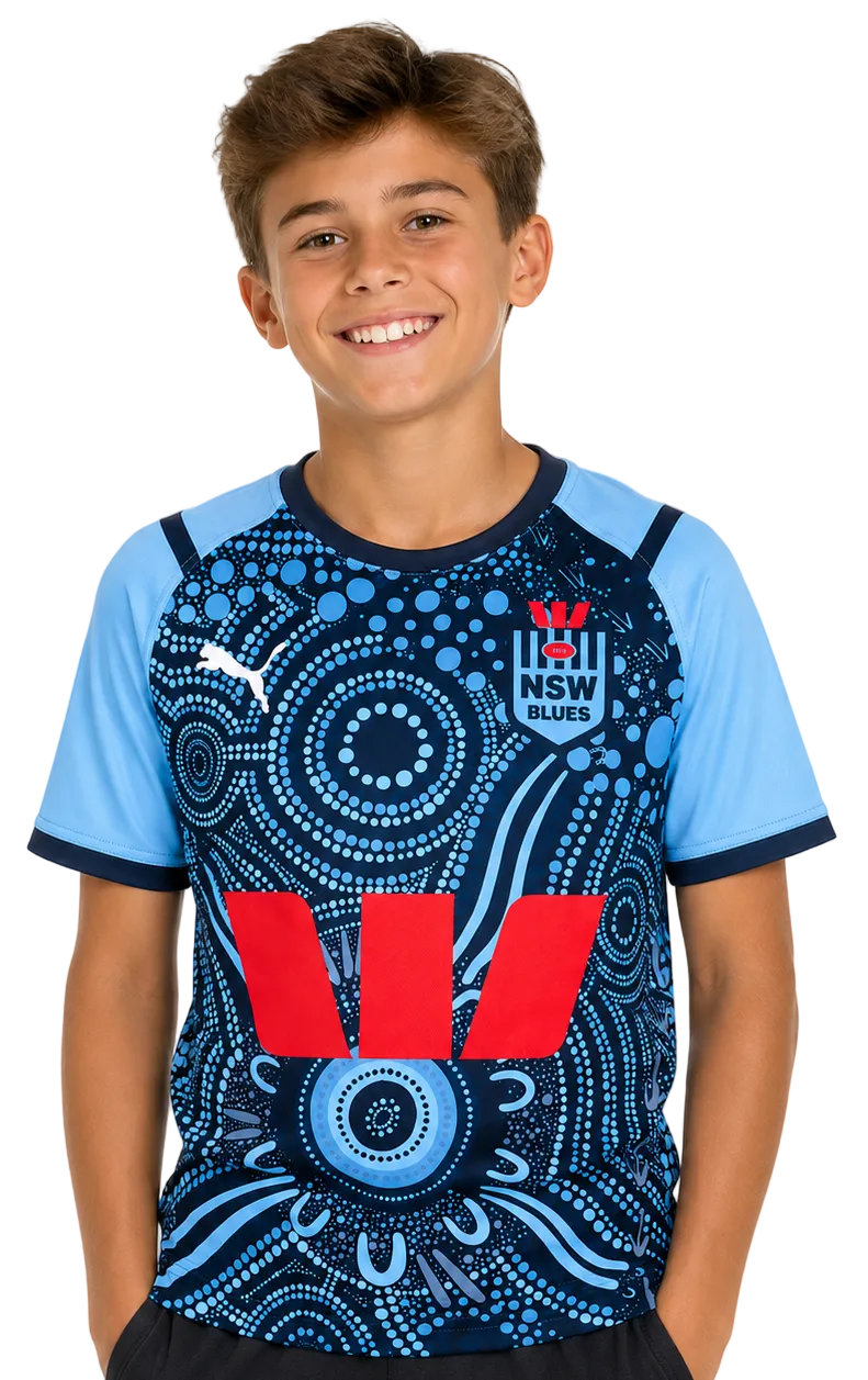 NSW Blues State of Origin Kids Indigenous Jersey