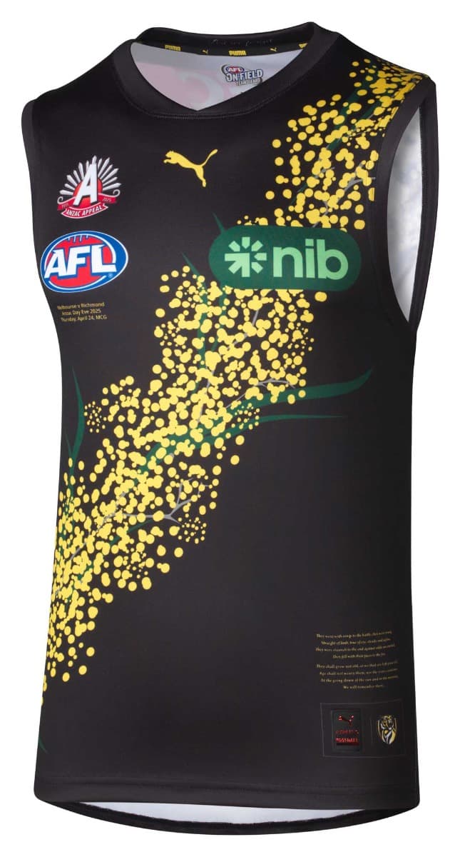 Richmond Tigers 2025 AFL Mens Anzac Guernsey