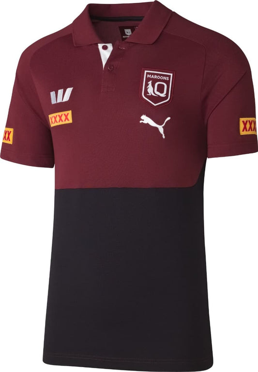 QLD Maroons State of Origin 2025 NRL Mens Black Team Polo Shirt