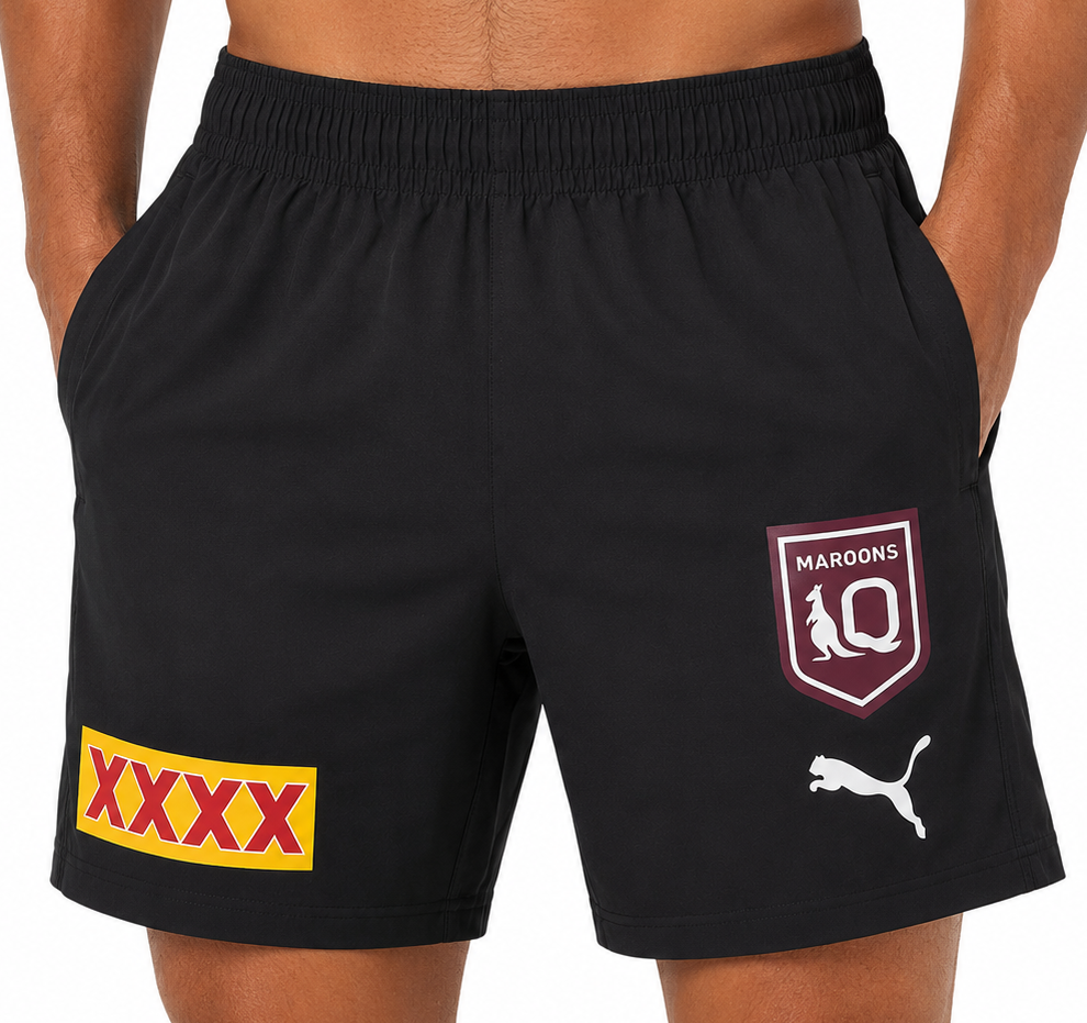 QLD Maroons 2026 State of Origin Mens Black Training Gym Shorts
