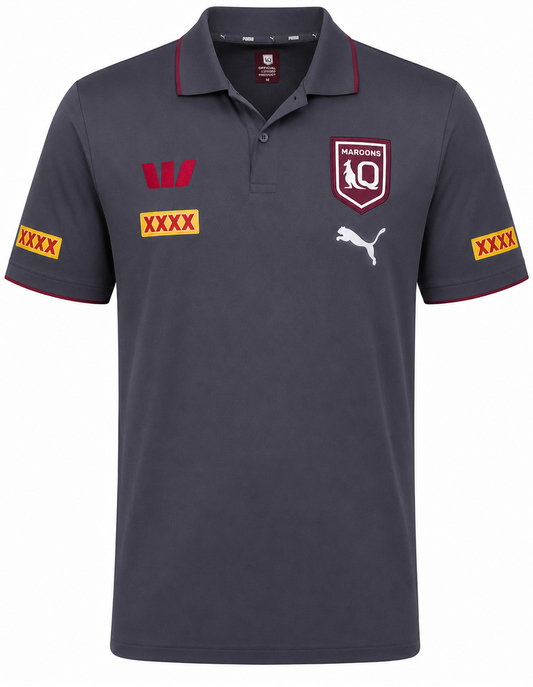 QLD Maroons 2026 State of Origin Mens Grey Team Polo Shirt