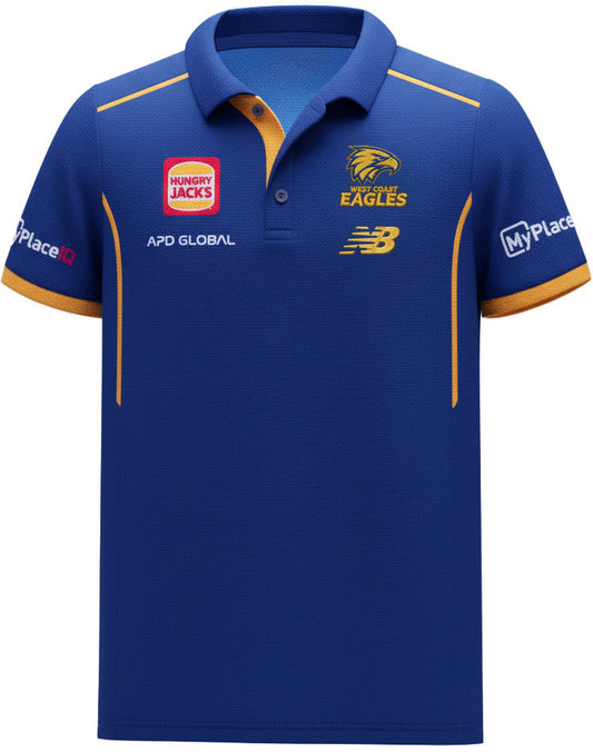 West Coast Eagles 2026 AFL Mens Royal Media Polo Shirt