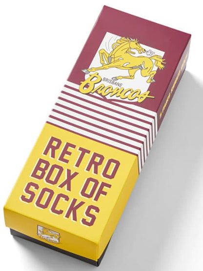 Brisbane Broncos 2025 NRL Retro 5 Pack Box Socks