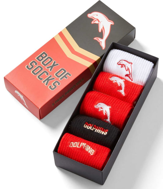 Dolphins 2025 NRL Retro 5 Pack Box Socks