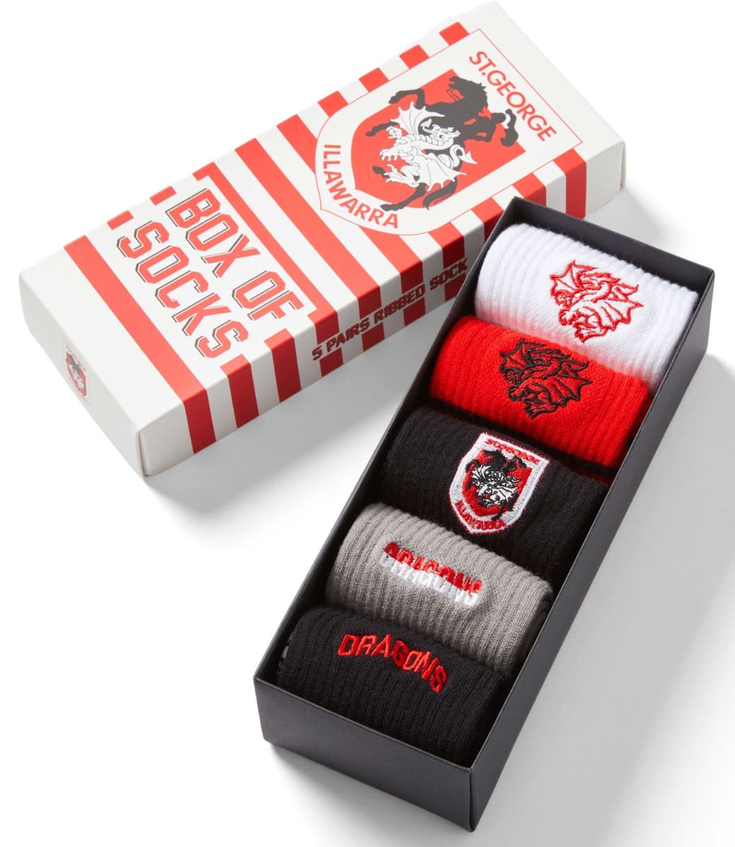 St George Dragons 2025 NRL Retro 5 Pack Box Socks
