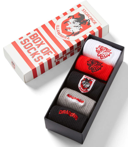 St George Dragons 2025 NRL Retro 5 Pack Box Socks