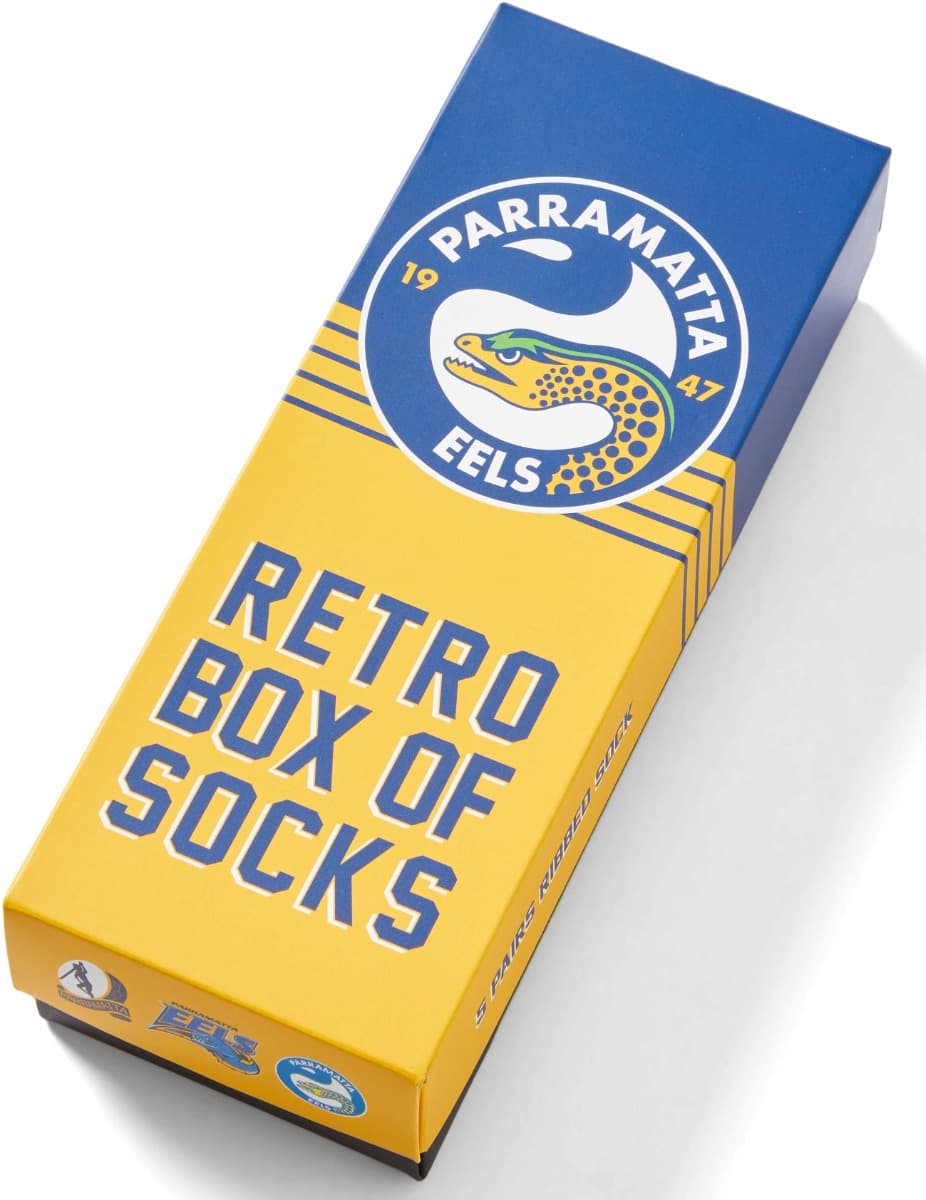 Parramatta Eels 2025 NRL Retro 5 Pack Box Socks