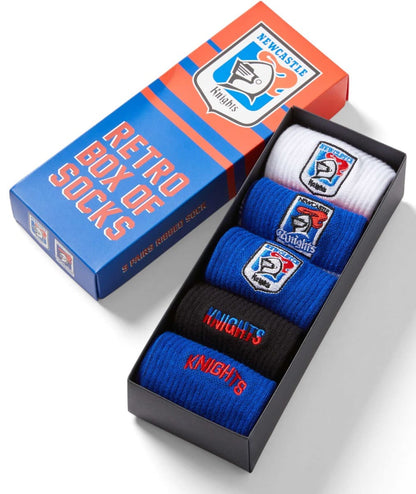 Newcastle Knights 2025 NRL Retro 5 Pack Box Socks