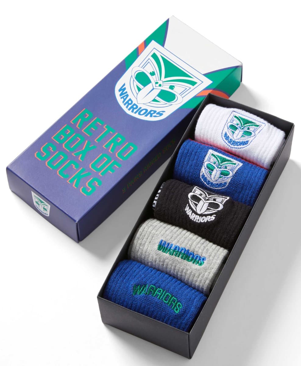 New Zealand Warriors 2025 NRL Retro 5 Pack Box Socks
