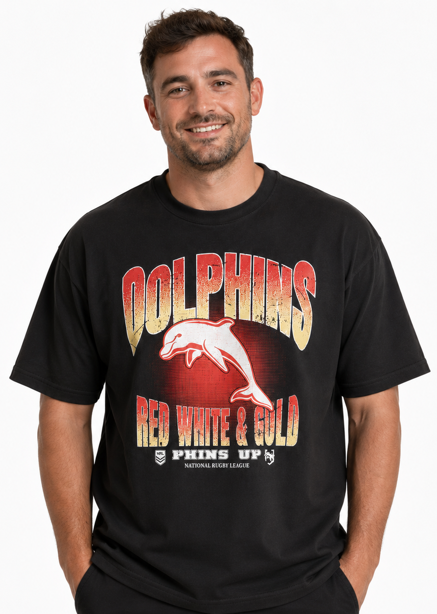 Dolphins 2025 NRL Mens Boxy Fit Graphic Shirt