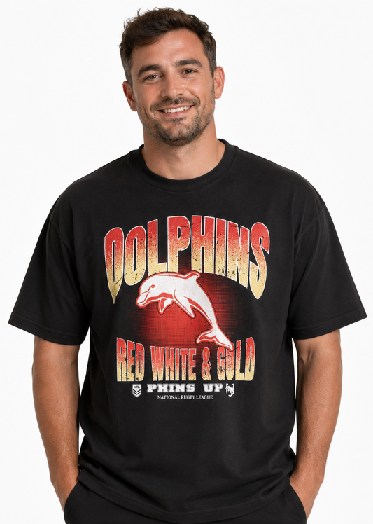 Dolphins 2025 NRL Mens Boxy Fit Graphic Shirt