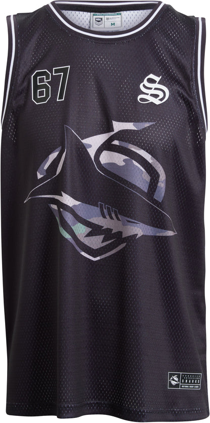 Cronulla Sharks 2027 NRL Mens Camo Basketball Singlet