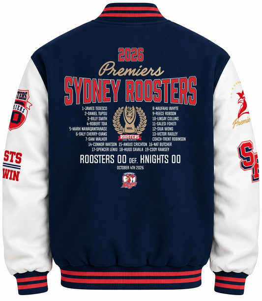 Sydney Roosters 2026 NRL Mens Premiers Varsity Jacket *PRESALE*