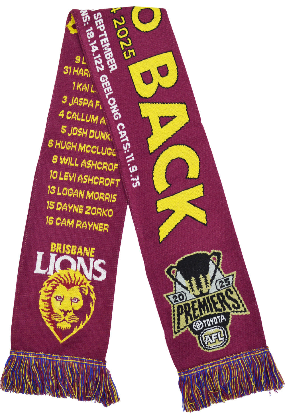 Brisbane Lions 2025 AFL Premiers Scarf
