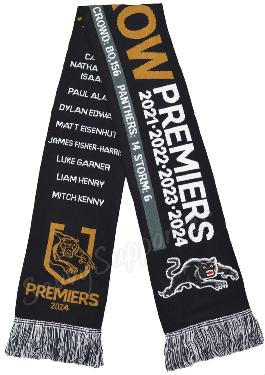 Penrith Panthers 2024 NRL Premiers '4 IN A ROW' Scarf