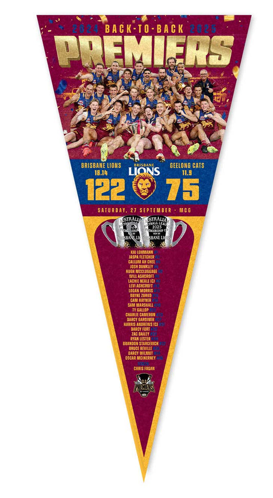Brisbane Lions 2025 AFL Premiers Team Pennant  *PRESALE*