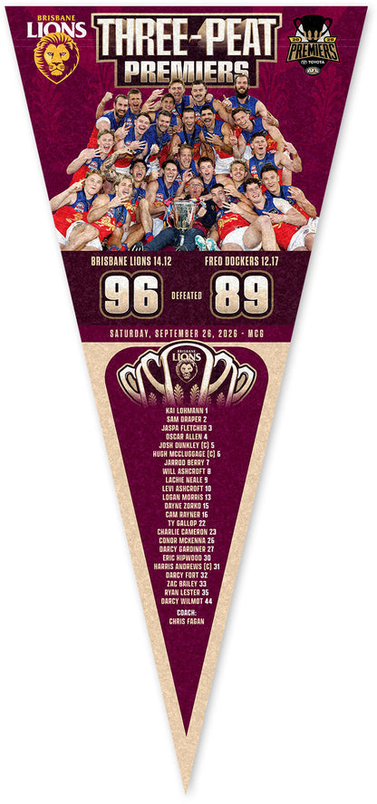 Brisbane Lions 2026 AFL Premiers Team Pennant *PRESALE*