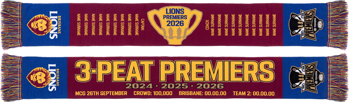 Brisbane Lions 2026 AFL Premiers Scarf *PRESALE*