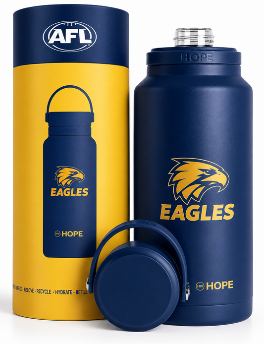 West Coast Eagles 2026 AFL Adults Blue Insulated Stainless 1 Litre Stainless Steel Drink Bottle