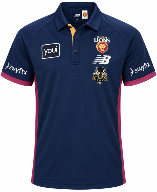 Brisbane Lions 2025 AFL Mens Premiers Media Polo Shirt