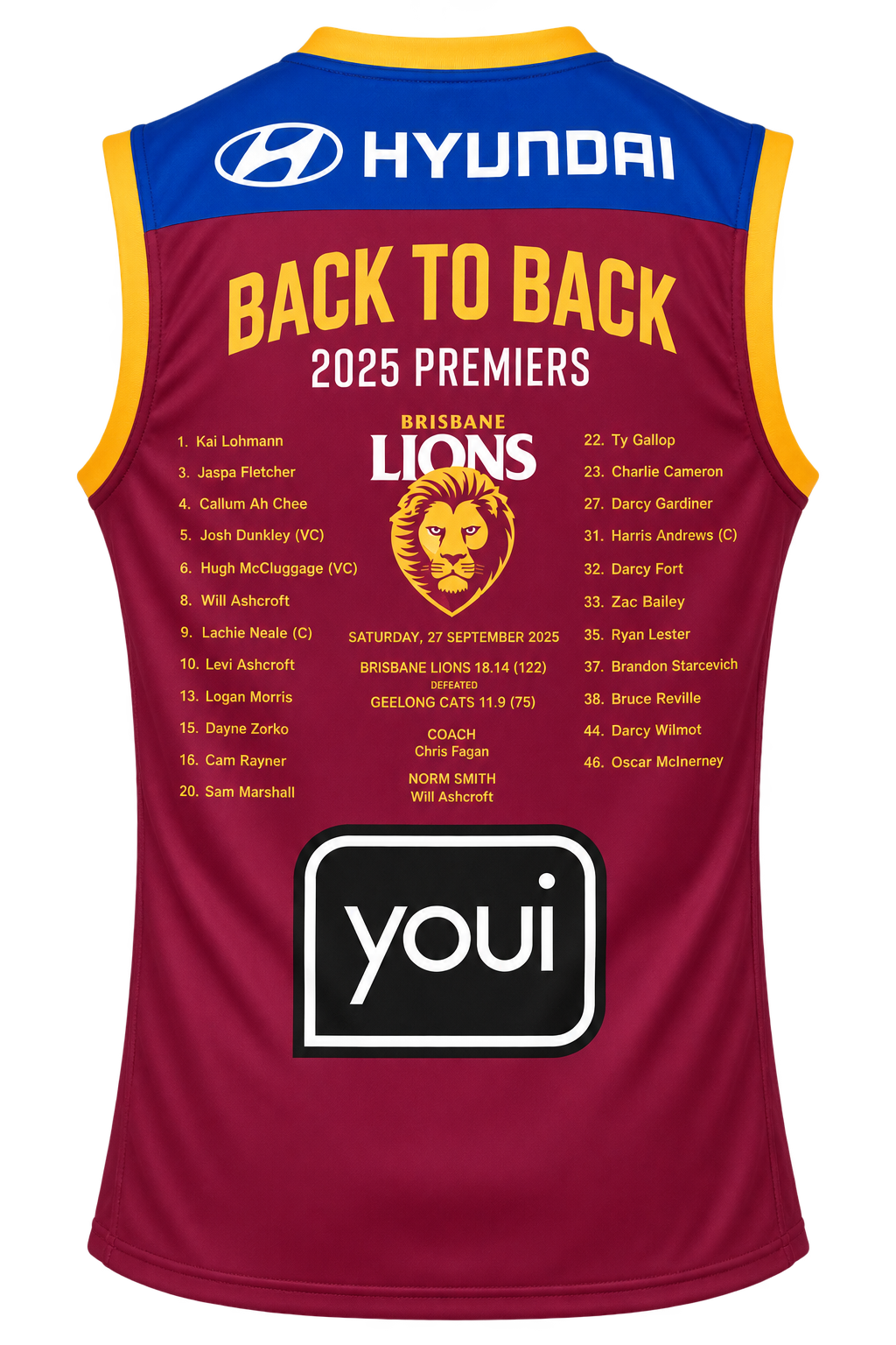 Brisbane Lions 2025 AFL Mens Premiers Guernsey