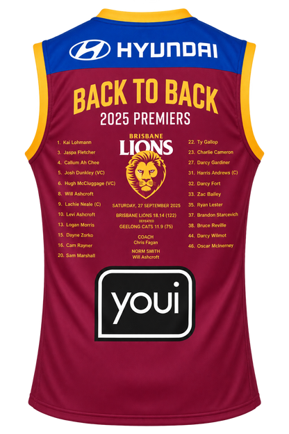 Brisbane Lions 2025 AFL Mens Premiers Guernsey