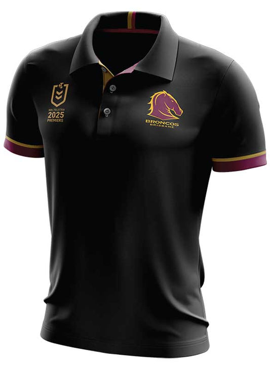 Brisbane Broncos 2025 NRL Mens Premiers Black Polo Shirt  *PRESALE*