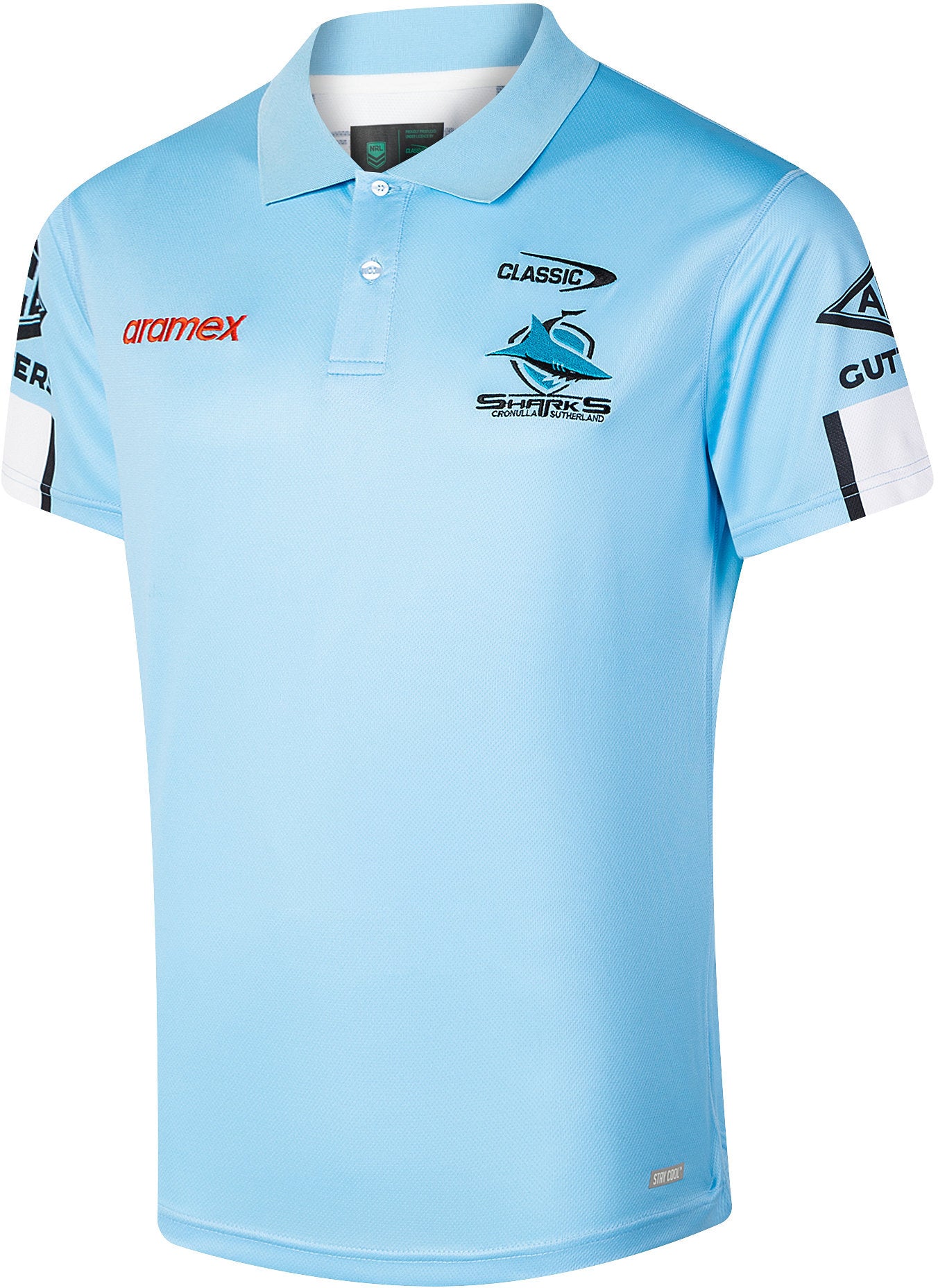 Cronulla Sharks 2026 NRL Mens Sky Blue Players Polo Shirt