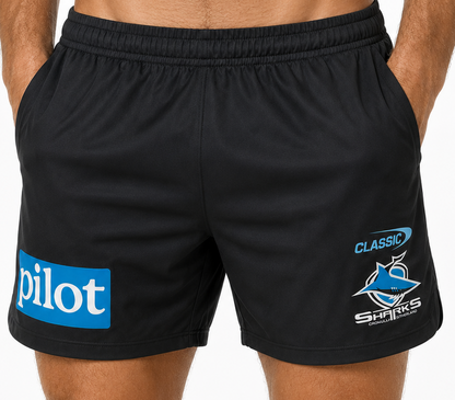 Cronulla Sharks NRL Mens Training Shorts Zipper