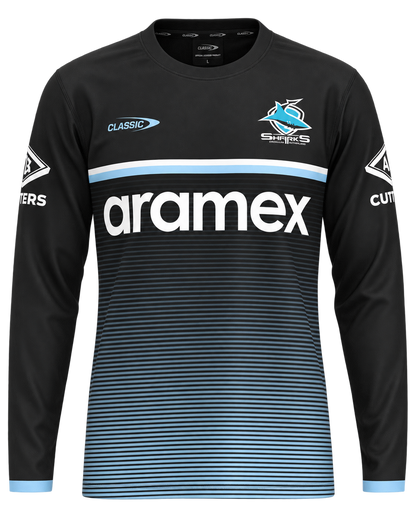 Cronulla Sharks NRL Mens Black Long Sleeve Training Shirt