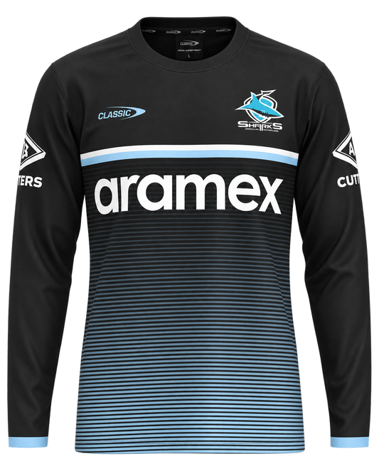 Cronulla Sharks NRL Mens Black Long Sleeve Training Shirt