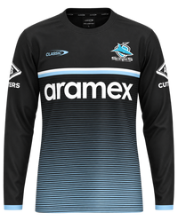 Cronulla Sharks NRL Mens Black Long Sleeve Training Shirt
