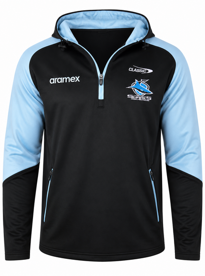 Cronulla Sharks NRL Mens 1/4 Zip Warm Up Fleece Hoody