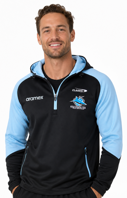 Cronulla Sharks NRL Mens 1/4 Zip Warm Up Fleece Hoody