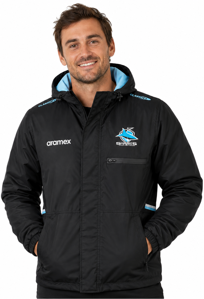 Cronulla Sharks NRL Mens Wet Weather Jacket - INNER FLEECE !!!