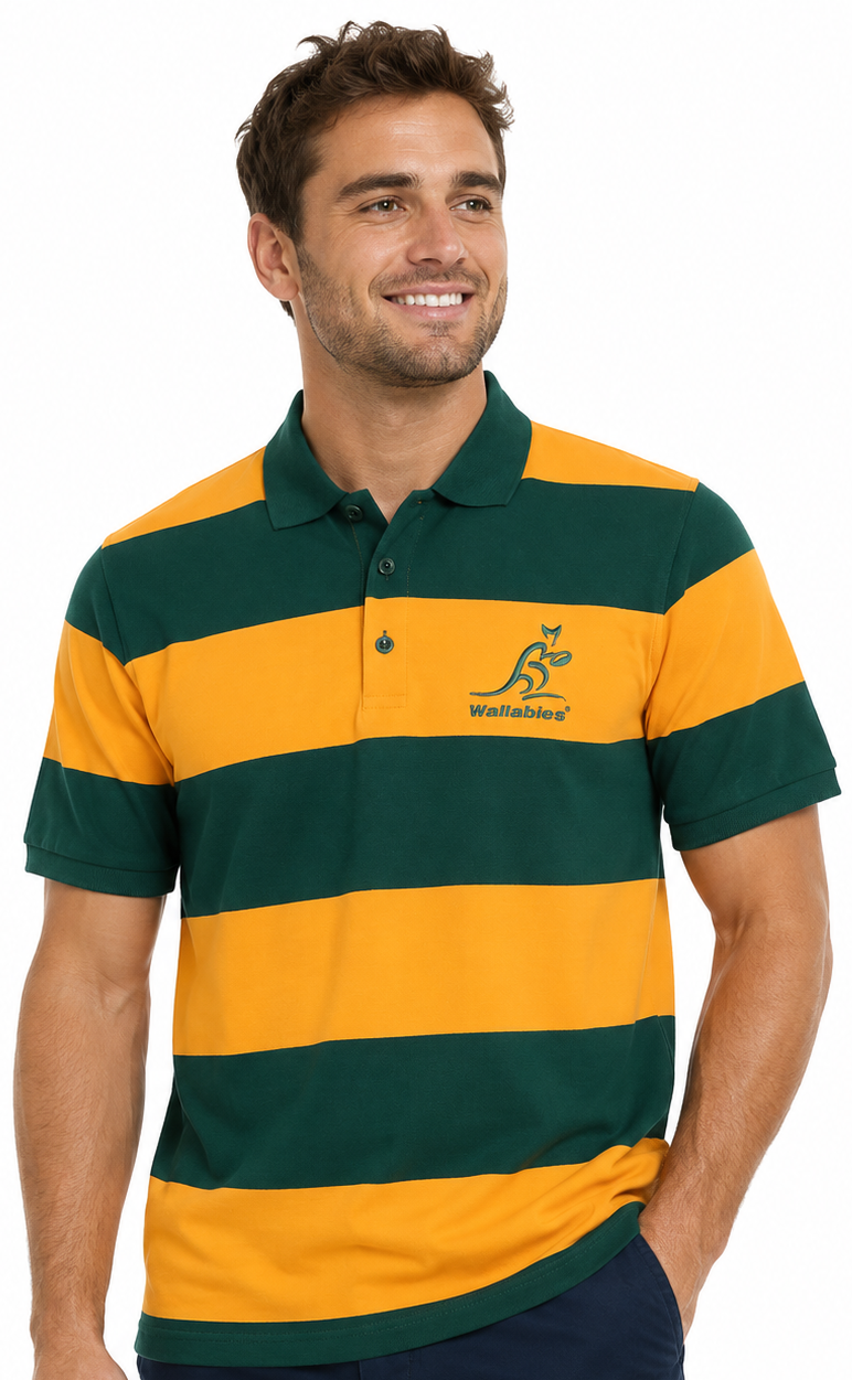 Australian Wallabies 2026 Rugby Union Mens Striped Polo Shirt