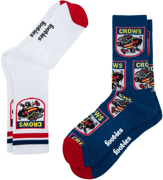 Adelaide Crows 2026 AFL Mens 8-13 Retro Sneaker Sock 2 Pack