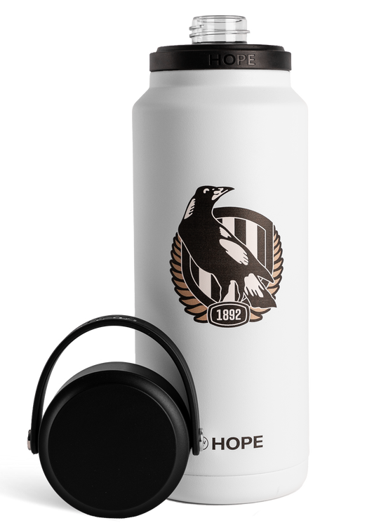 Collingwood Magpies 2026 AFL White 1 Litre Insulated Stainless Steel Drink Bottle