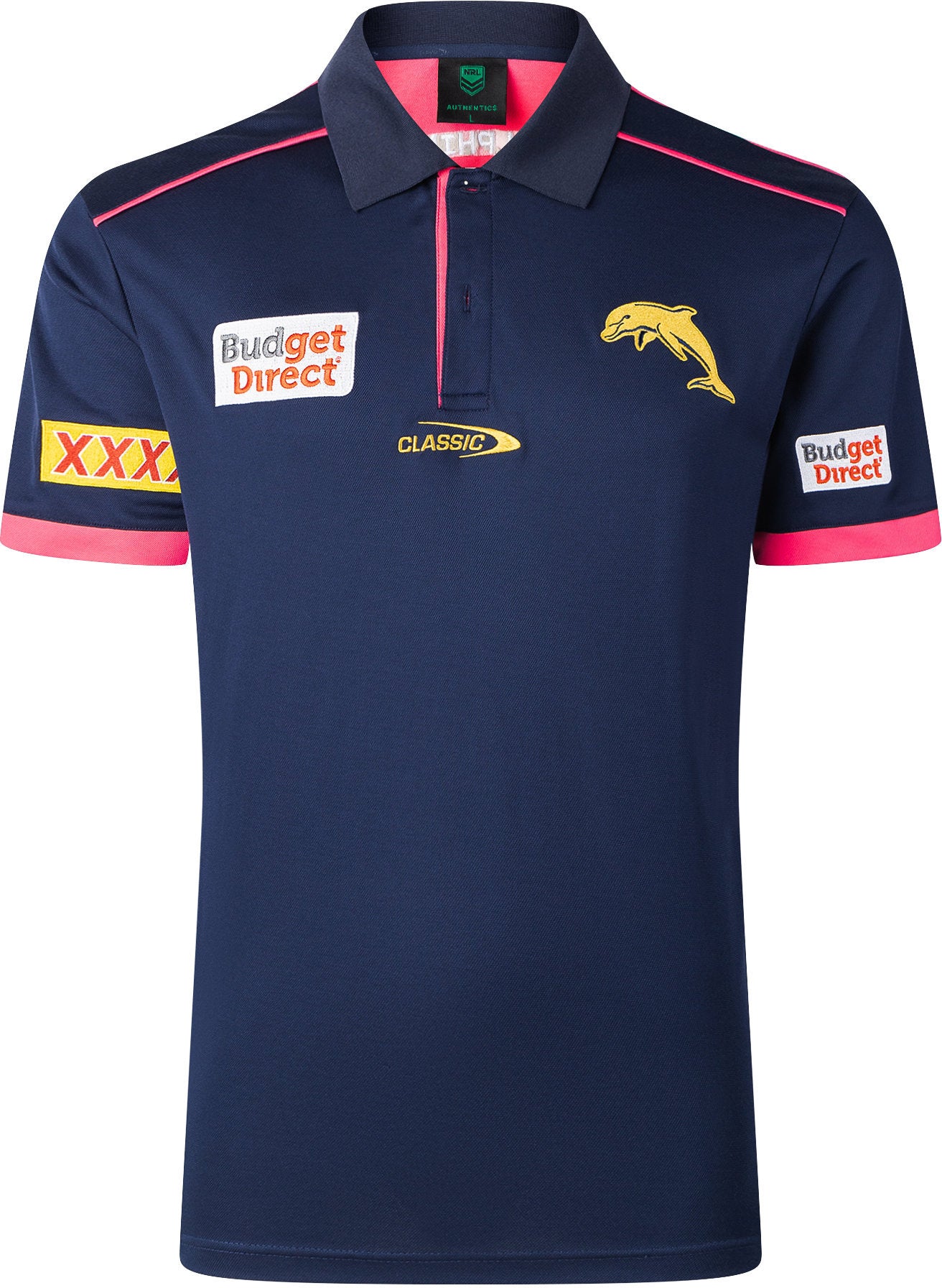 Dolphins 2026 NRL Mens Navy Media Polo Shirt