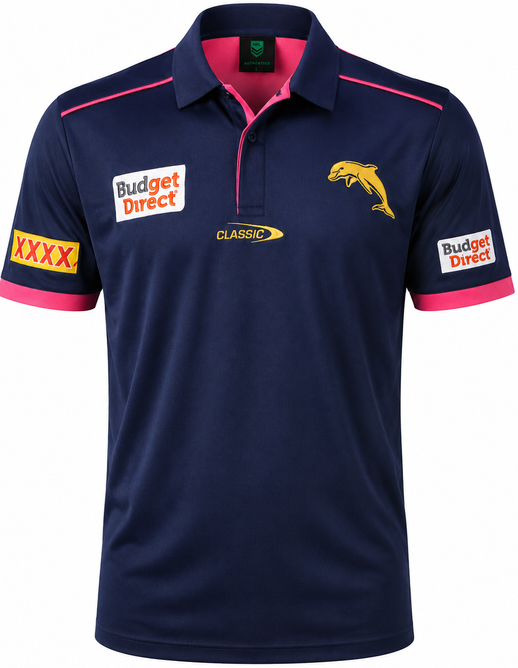 Dolphins 2026 NRL Mens Navy Media Polo Shirt