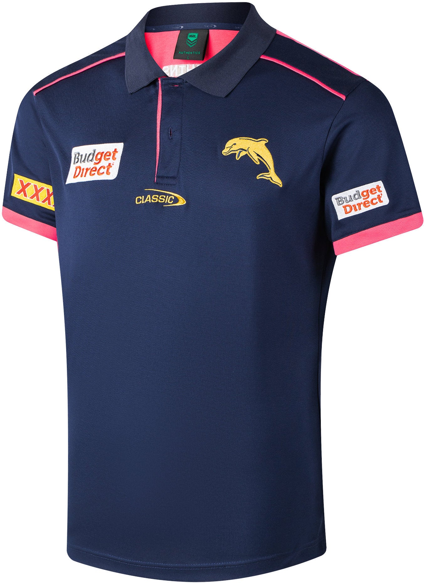 Dolphins 2026 NRL Mens Navy Media Polo Shirt