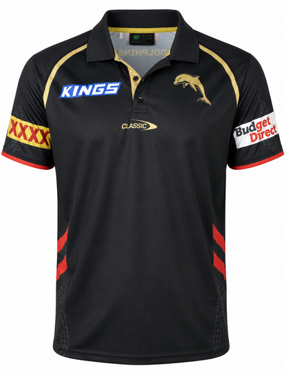 Redcliffe Dolphins NRL Mens Black Media Polo Shirt