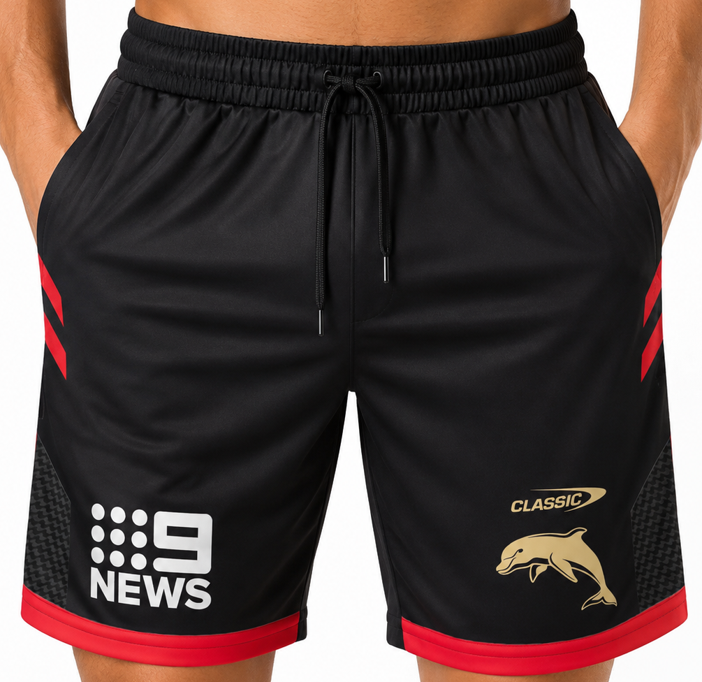 Redcliffe Dolphins NRL Mens Zip Training Shorts 4XL + 5XL