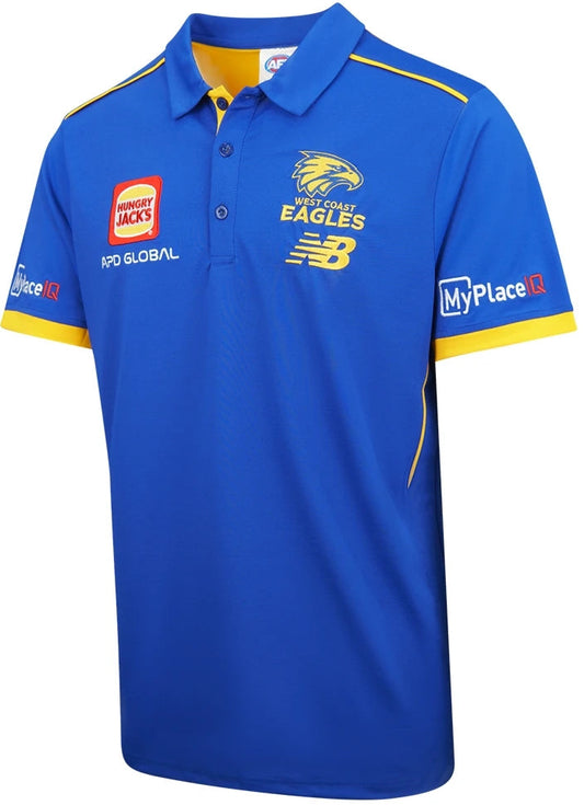 West Coast Eagles 2026 AFL Mens Royal Media Polo Shirt