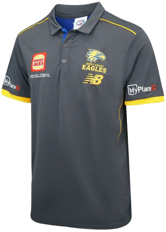 West Coast Eagles 2026 AFL Mens Carbon Media Polo Shirt