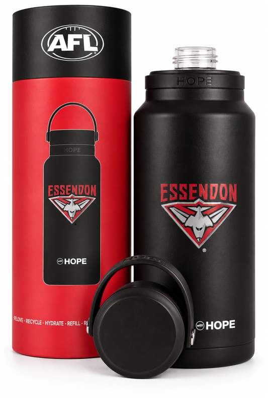 Essendon Bombers 2026 AFL Adults Black Insulated Stainless 1 Litre Stainless Steel Drink Bottle
