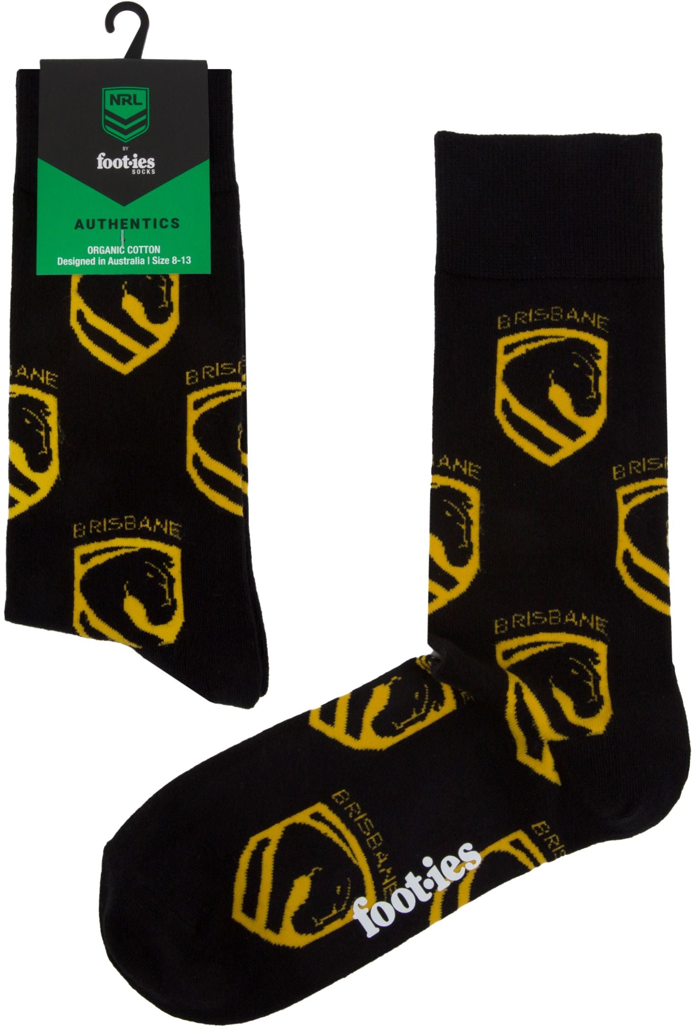 Brisbane Broncos 2026 NRL Mens 8-13 Black Cotton Crew Sock