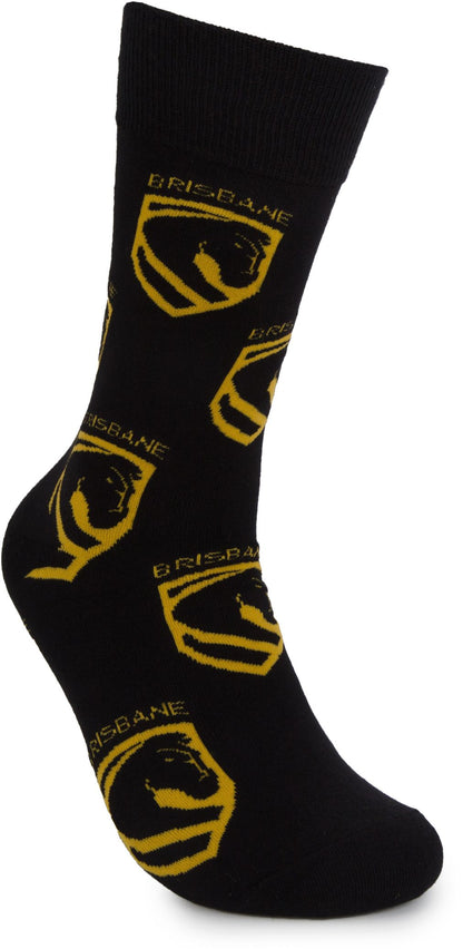 Brisbane Broncos 2026 NRL Mens 8-13 Black Cotton Crew Sock