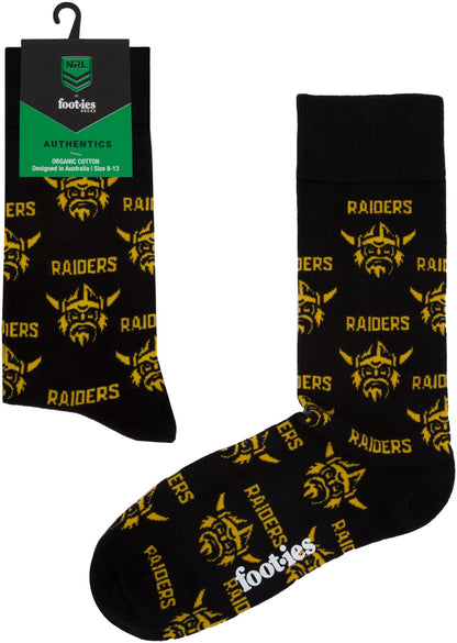 Canberra Raiders 2026 NRL Mens 8-13 Black Cotton Crew Sock