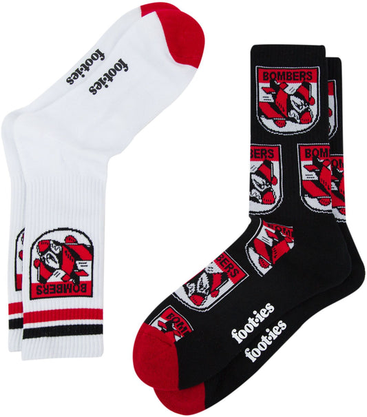 Essendon Bombers 2026 NRL Mens 8-13 Retro Sneaker Sock 2 Pack